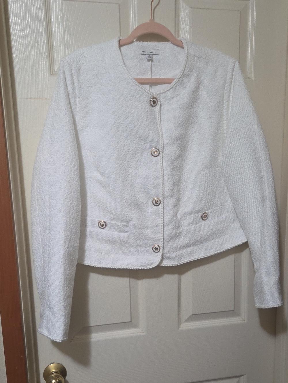 Textured White Button-Front Blazer